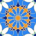 Gorgeous seamless pattern from blue Moroccan tiles, ornaments. Royalty Free Stock Photo