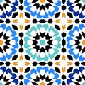 Gorgeous seamless pattern from blue Moroccan tiles, ornaments. Royalty Free Stock Photo