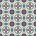 Gorgeous seamless pattern from colorful floral Moroccan, Portuguese tiles, Azulejo, ornaments. Royalty Free Stock Photo