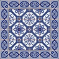 Gorgeous seamless pattern from tiles and border. Moroccan, Portuguese, Azulejo ornaments.