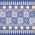 Gorgeous seamless pattern from tiles and border. Moroccan, Portuguese, Azulejo ornaments.