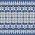 Gorgeous seamless pattern from tiles and border. Moroccan, Portuguese, Azulejo ornaments.