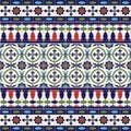 Gorgeous seamless pattern from tiles and border. Moroccan, Portuguese, Azulejo ornaments.