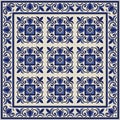 Gorgeous seamless pattern from tiles and border. Moroccan, Portuguese, Azulejo ornaments.