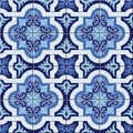 Gorgeous seamless pattern white blue colors Moroccan, Portuguese tiles, Azulejo, ornaments. Can be used for wallpaper, pattern Royalty Free Stock Photo