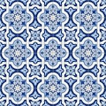 Gorgeous seamless pattern white blue Moroccan, Portuguese tiles, Azulejo, ornaments. Can be used for wallpaper, pattern