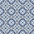 Gorgeous seamless pattern white blue Moroccan, Portuguese tiles, Azulejo, ornaments. Can be used for wallpaper, pattern Royalty Free Stock Photo