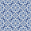 Gorgeous seamless pattern white blue Moroccan, Portuguese tiles, Azulejo, ornaments. Can be used for wallpaper, pattern Royalty Free Stock Photo