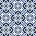 Gorgeous seamless pattern white blue Moroccan, Portuguese tiles, Azulejo, ornaments. Can be used for wallpaper, pattern