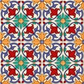 Gorgeous seamless pattern white colorful Moroccan, Portuguese tiles, Azulejo, ornaments. Can be used for wallpaper Royalty Free Stock Photo