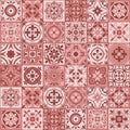 Gorgeous seamless pattern white marsala color Moroccan, Portuguese tiles, Azulejo, ornaments.