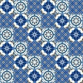 Gorgeous seamless pattern white Turkish, Moroccan, Portuguese tiles, Azulejo, ornament. Royalty Free Stock Photo