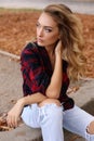 Gorgeous sensual woman with blond hair in casual clothes Royalty Free Stock Photo