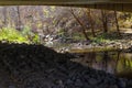 A gorgeous shot of the rushing waters of Little Sugar Creek flowing over the rocks surrounded by gorgeous autumn colored trees Royalty Free Stock Photo