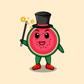 A gorgeous smart cute cartoon magician watermelon