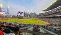 A gorgeous spring evening at Truist Park baseball stadium with the Atlanta Braves playing the Los Angeles Dodgers