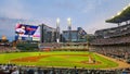 A gorgeous spring evening at Truist Park baseball stadium with the Atlanta Braves playing the Los Angeles Dodgers