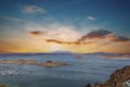 a gorgeous spring landscape at Lake Mead with vast blue water and majestic mountain ranges and boats and yachts docked Royalty Free Stock Photo