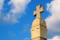 Gorgeous Stone Carving Cross Pillar Against sunny Sky, Holy Trinity Cathedral of Tbilisi, Georgia Royalty Free Stock Photo