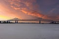 a gorgeous summer landscape along the Mississippi River with the Crescent City Connection bridge over the water Royalty Free Stock Photo