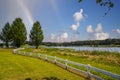 A gorgeous summer landscape at Lake Acworth with rippling blue lake water surrounded by lush green grass and trees Royalty Free Stock Photo