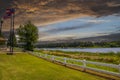 A gorgeous summer landscape at Lake Acworth with rippling blue lake water surrounded by lush green grass and trees Royalty Free Stock Photo