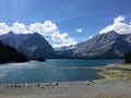 The gorgeous summer view of Upper Kananaskis Lake and Hawke Island in Peter Lougheed Provincial Park in Alberta, Canada.