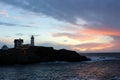 Early morning sunrise over the iconic Nubble Lighthouse at Christmastime, Long Sands Beach, Maine, 2018