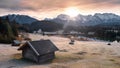 Gorgeous sunrise over the Alps at Geroldsee in Germany