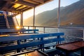 Gorgeous sunset from the deck of a ship, as it approaches the greek village of Loutro, Chania, Crete, Greece Royalty Free Stock Photo