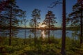 Gorgeous sunset on forest lake view. Beautiful summer backgrounds. Europe. Royalty Free Stock Photo