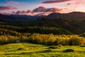 Gorgeous sunset in mountainous rural area Royalty Free Stock Photo