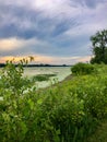 Gorgeous sunset over green water with lily pads Royalty Free Stock Photo