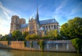 Gorgeous sunset over Notre Dame cathedral with puffy clouds, Par Royalty Free Stock Photo