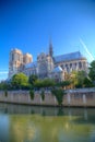 Gorgeous sunset over Notre Dame cathedral with puffy clouds, Par Royalty Free Stock Photo