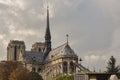 Gorgeous sunset over Notre Dame cathedral with puffy clouds, Paris, France Royalty Free Stock Photo