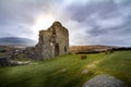 Gorgeous sunset view of the crumbling ruins of Dolwyddelan Castle in Snowdonia National Park, Wales Royalty Free Stock Photo