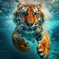 gorgeous tiger swimming under the water