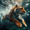 gorgeous tiger swimming under the water