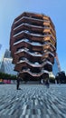 Gorgeous vertical shot of the Vessel, a landmark at Hudson Yards in New York City