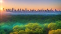 A Gorgeous View Of A City Skyline With A Foggy Forest Below AI Generative