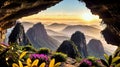 A Gorgeous View of Cliff Cave Waterfall amidst Mountain Sunshine