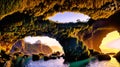 A Gorgeous View of Cliff Cave Waterfall amidst Mountain Sunshine