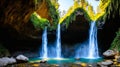 A Gorgeous View of Cliff Cave Waterfall amidst Mountain Sunshine