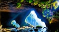 A Gorgeous View of Cliff Cave Waterfall amidst Mountain Sunshine