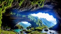 A Gorgeous View of Cliff Cave Waterfall amidst Mountain Sunshine