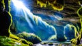 A Gorgeous View of Cliff Cave Waterfall amidst Mountain Sunshine