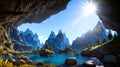 A Gorgeous View of Cliff Cave Waterfall amidst Mountain Sunshine