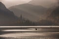 Bled Lake in the sunset with boat