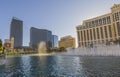 Gorgeous view of fountains of Bellagio casino hotel in sun day on Strip-road. Las Vegas. Nevada, Royalty Free Stock Photo